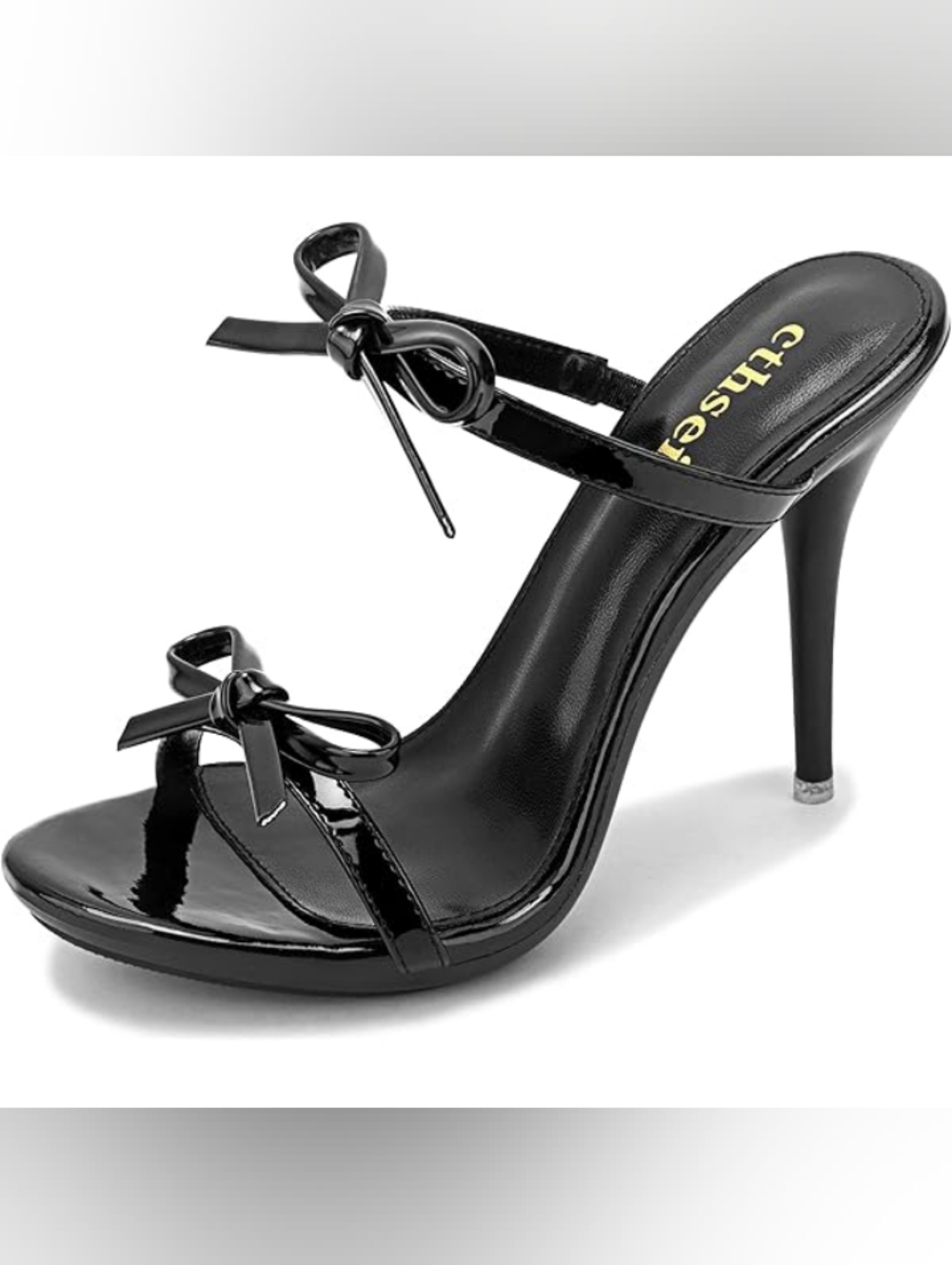 Patent Black Bow High Heel Slide by